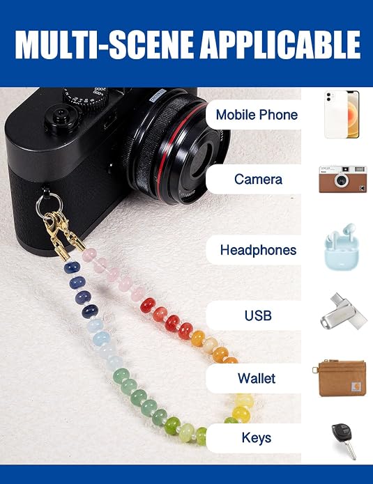 CH.yishi Crystal Beaded Phone Charm Wrist Strap Camera Lanyard | Handmade Cell Phone Chain,with Tether Tab,Keychain Bag Wallet Natural Stone Charm,Headphone Gemstone Decor,Camera Wrist Strap - Image 3