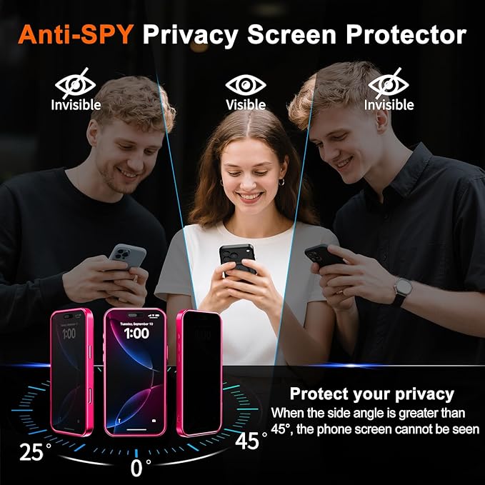 for iPhone 16 Plus Case with Privacy Screen Protector, Hot Pink | Full Camera Protection, Matte Translucent, Magnetic, Compatible with MagSafe, Shockproof Phone Cover for Women/Girls - Image 7