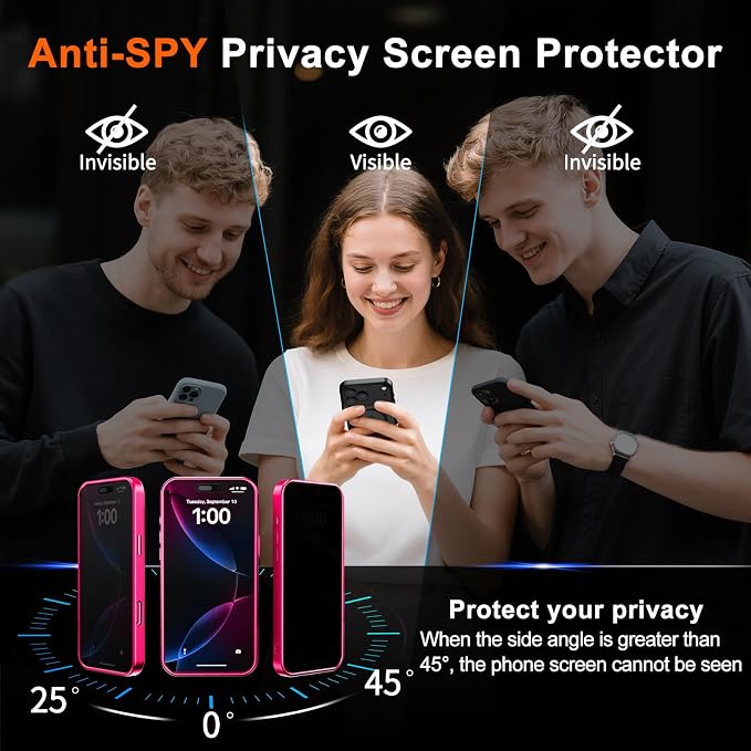 for iPhone 16 Case with Privacy Screen Protector, Hot Pink | Full Camera Protection, Matte Translucent, Magnetic, Compatible with MagSafe, Shockproof Phone Cover, Slim Fit - Image 7