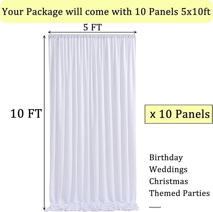 50ft×10ft Wrinkle Free White Backdrop Curtain for Parties, 10 Panels 5×10ft Polyester Photo Backdrop Drapes Wedding Back Drop Cloth for Birthday Baby Shower Photography Background Curtains - Image 6