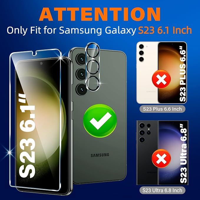 firtstnow 3 Pack for Samsung Galaxy S23 Screen Protector Tempered Glass + 3 Pack Camera Lens Protector, Military Grade Shatterproof, 9H Hardness, Fingerprint Unlock, HD Clear Case Friendly 6.1 Inch - Image 2