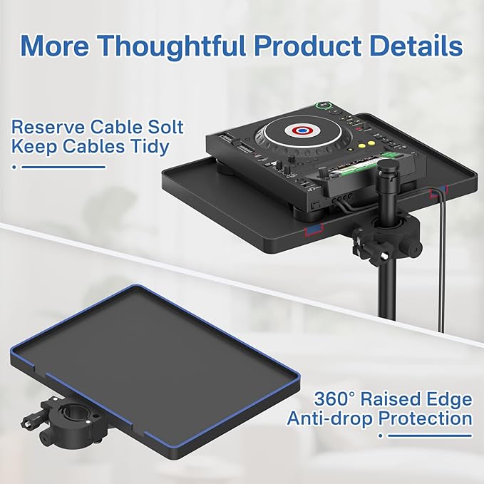 Functional Microphone Stand Tray with Adjustable Mic Stand Phone Holder - 8.7"x6.5" Mic Stand Tray Shelf Clamp-On Music Stand Accessory for Live Streaming Karaoke Recording - Image 6