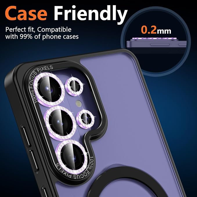 for Samsung Galaxy S26 Ultra Camera Lens Protector, Individual Metal Ring Tempered Glass Lens Cover, [Strong Adsorption] Scratch Resistant Ultra-Thin HD Clear Lens Cover, 1 Set-Purple Diamond - Image 6