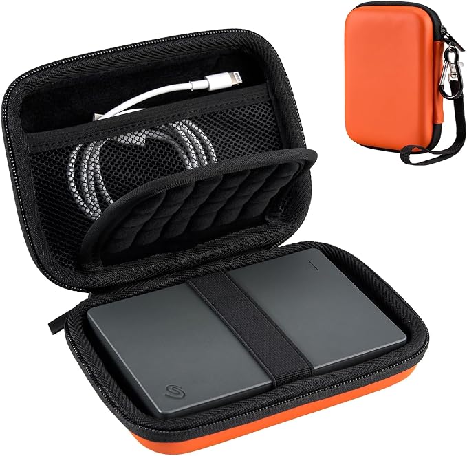 ProCase External Hard Drive Travel Case for 2.5" HDD/SSD -Orange | Fits Seagate Portable, Samsung T9, WD Elements, My Passport, Toshiba Canvio Basics, 1TB-5TB Drives, USB 3.0 HDD/SSD Storage by ProCase