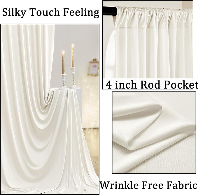 40ft x 10ft Wrinkle Free Ivory Backdrop Curtains for Parties, 8 Panels 5x10ft Polyester Ivory Backdrop Drapes for Wedding Birthday Photography Background Decoration - Image 2