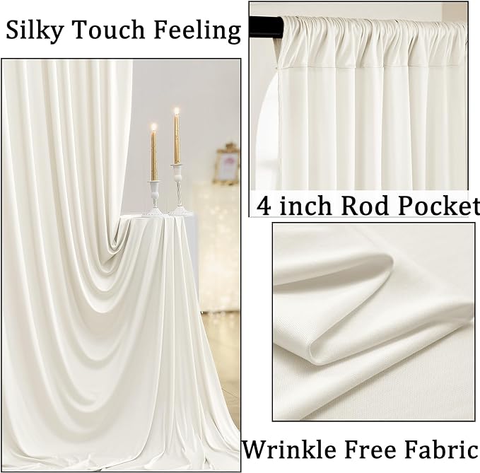 30ft x 10ft Wrinkle Free Ivory Backdrop Curtains for Parties, 6 Panels 5x10ft Polyester Photo Backdrop Drapes for Wedding Birthday Photography Background Baby Shower - Image 4