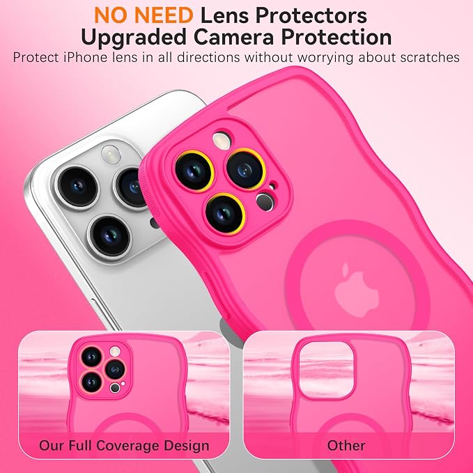 BENTOBEN Magnetic for iPhone 13 Pro Max Case, Cute Wavy [Full Camera Protection][Compatible with MagSafe] Matte Anti-Slip Bumper Women Girls Boys Protective Cover for 13 ProMax 6.7", Hot Pink - Image 3