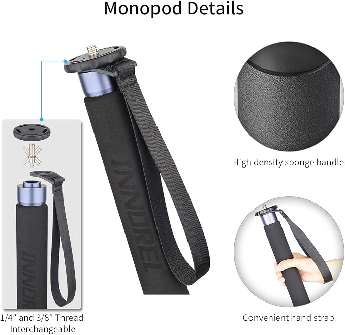 Carbon Fiber Video Monopod-INNOREL VM75CK Professional Hydraulic Fluid Head Monopod Removable Multifunctional Travel Tripod Stand for Gopro DSLR Camera Telescopic Camcorders, Max Load 13 pounds/6 kg - Image 4
