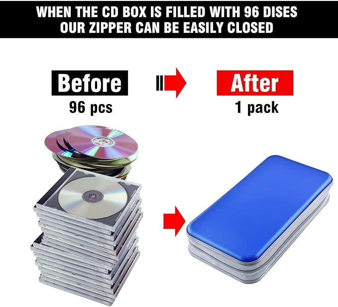 96‑Capacity Hard Plastic CD/DVD Binder for Car, Home & Travel | Zipper‑DVD Organizer, Scratch‑Resistant Sleeves Shield Discs From Dust & Damp; Stores Music, Video, Gaming & Blu‑ray Discs - Image 4