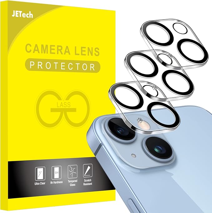 JETech Camera Lens Protector for iPhone 14/14 Plus, 3-Pack | 9H Tempered Glass, HD Clear, Anti-Scratch Protection, Night Shot Compatible, Case-Friendly by JETech