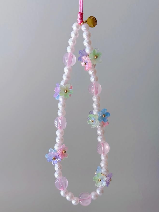 Drawwind Phone Charm Beaded Wristlet Strap Universal Cell Phone Lanyard Cute Bracelet Wrist Strap Beaded Chain String Handmade Accessories for Case Camera Bags (Flower Girl) - Image 4