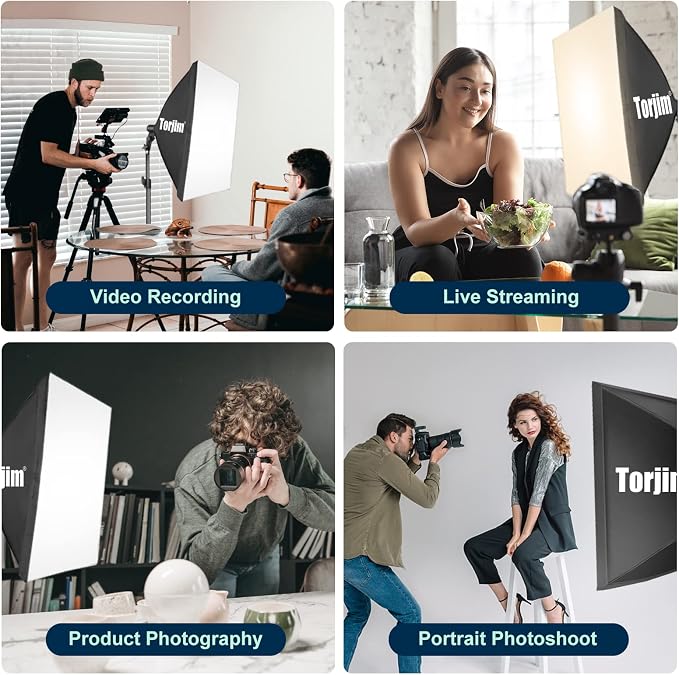Torjim Softbox Photography Lighting Kit, 2Pcs 27" x 27" Professional Soft Box | 3000K-7500K 85W LED Bulbs with Remote, Photography Continuous Lighting Kit for Studio Lights, Portrait, Video Recording - Image 7