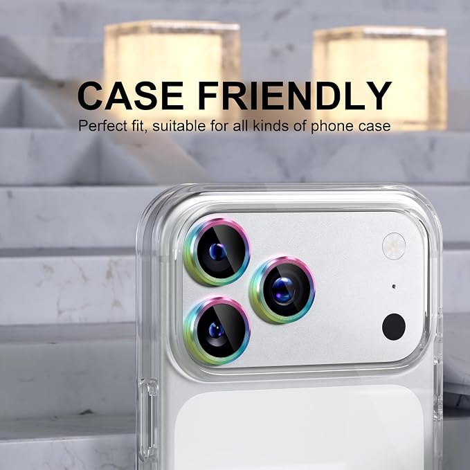 Choiche for iPhone 17 Pro/iPhone 17 Pro Max Camera Lens Protector | Ultra HD, 9H Tempered Glass Camera Cover Screen Protector Metal Ring Decoration Accessories (Colorful) - Image 4