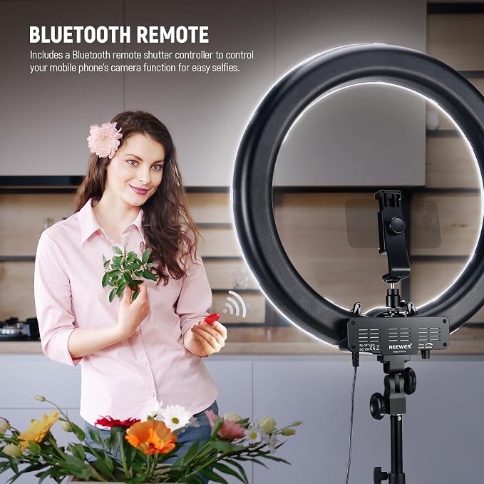 NEEWER 55W 18"/45cm Ring Light Kit [New Version], with Tripod Stand, RL-18 | 5600K Dimmable LED Ringlight, Phone Holder for iPhone, Lighting for Selfie Makeup Lash Tattoo Studio Photo Video Recording - Image 9
