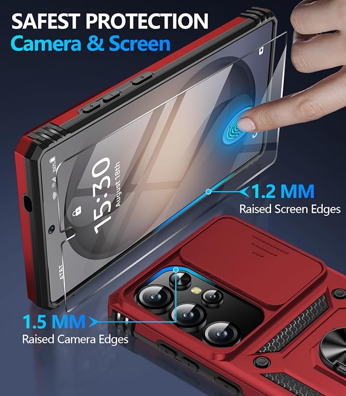 Taisairu for Samsung Galaxy S26 Ultra Case with Screen Protector & Slide Camera Lens Cover, Built-in Magnetic Ring Stand Shockproof Protective Phone Case for Samsung S26 Ultra Case (Red) - Image 7
