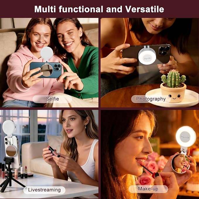 Selfie Light for iPhone with Makeup Mirror–360° Rotation | CRI 97+, 2700K-9500K 300 Lumens Ring Light for Phone, iPhone Photography Video TikTok Zoom Makeup - Image 2