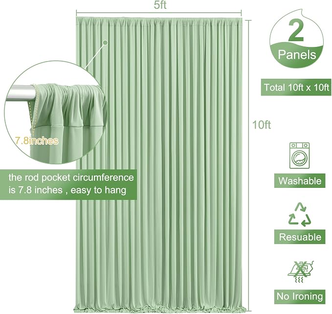 10x10 Sage Green Backdrop Curtain for Parties Wrinkle Free Dark Green Photo Curtains Backdrop Drapes Fabric Decoration for Baby Shower Birthday Party Photography 5ft x 10ft,2 Panels - Image 5