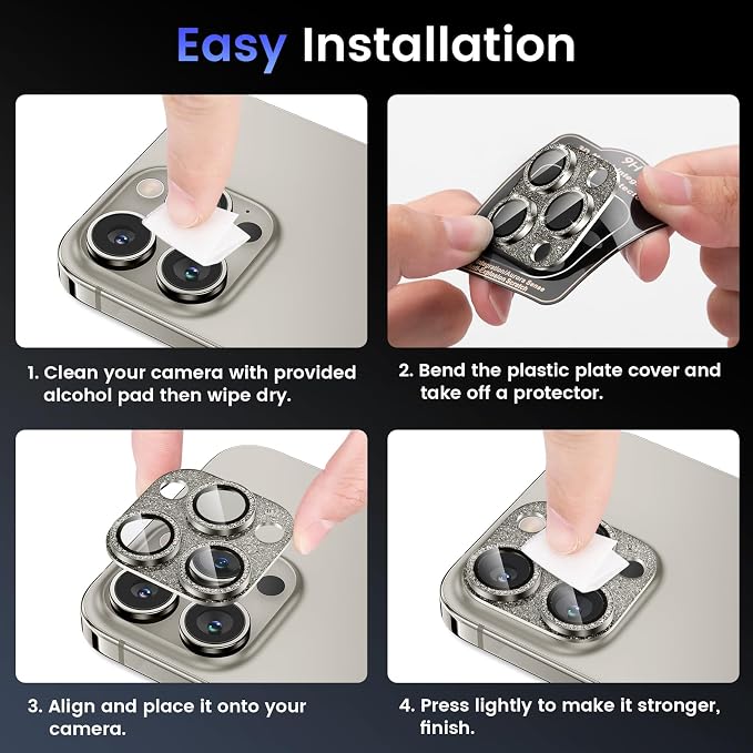 Tensea for iPhone 16 Pro Max/16 Pro/14 Pro Max/14 Pro Camera Lens Protector | Metal Bling Aluminum Alloy Tempered Glass Cover Camera Screen Protector Accessories, Case Friendly - Image 7
