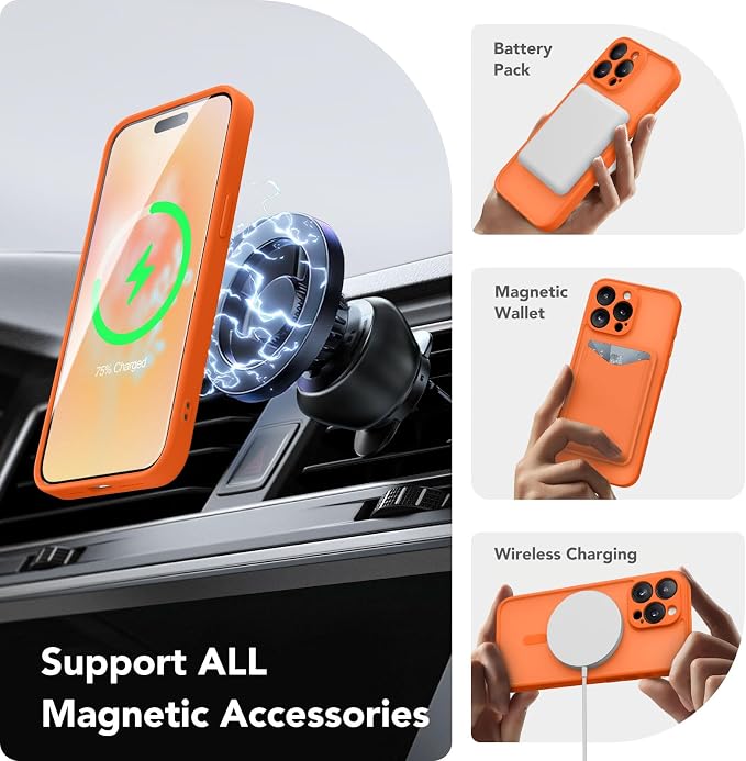 CAPRARO for iPhone 15 Pro Max Case, Compatible with MagSafe | Upgraded [Full Camera Protection] Shockproof Protective Slim Translucent Matte Magnetic Phone Case 6.7'', Orange Yellow - Image 3
