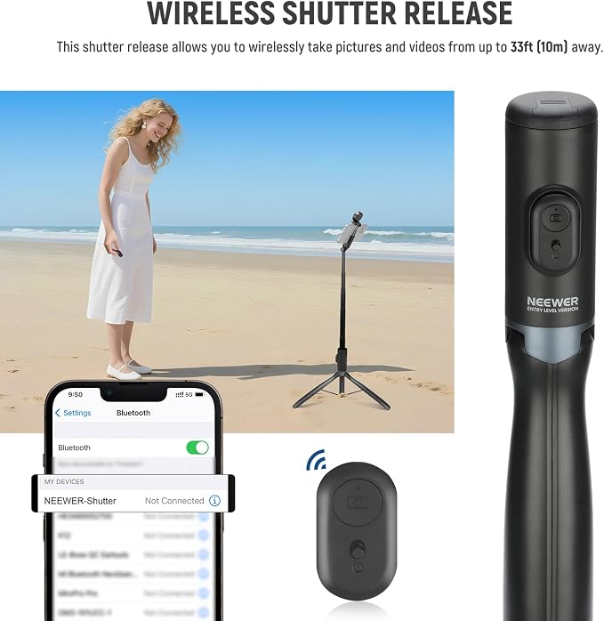 NEEWER Entry Level Version Selfie Stick Tripod with Light & Remote Compatible with iPhone Samsung Android, 67" Extendable Portable Travel Cell Phone Holder Stand for Video Recording Filming, PA987 - Image 7