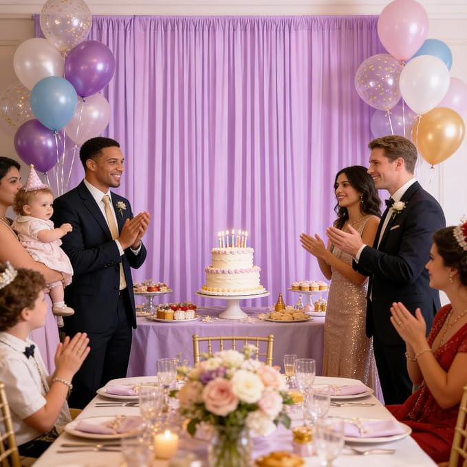 10ft x 10ft Light Purple Backdrop Curtains for Parties, Polyester Fabric Backdrop Drapes with Rod Pockets for Weddings, Birthday, Halloween, Photography, Christmas Party Background Curtain, 2 Panels - Image 6