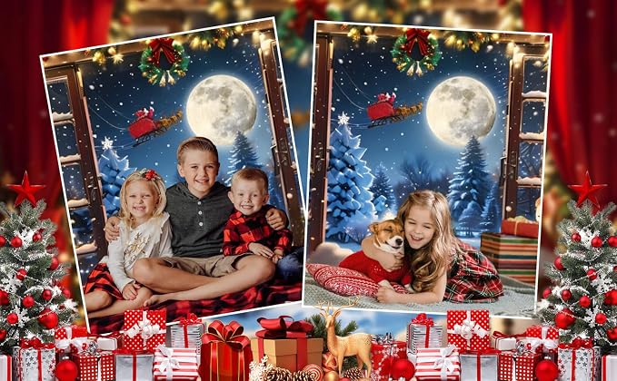 Christmas Backdrop 8x6ft Winter Full Moon Snow Pine Trees Forest Santa Claus Background Snowman Xmas Tree Party Decors Photo Booth Props - Image 6
