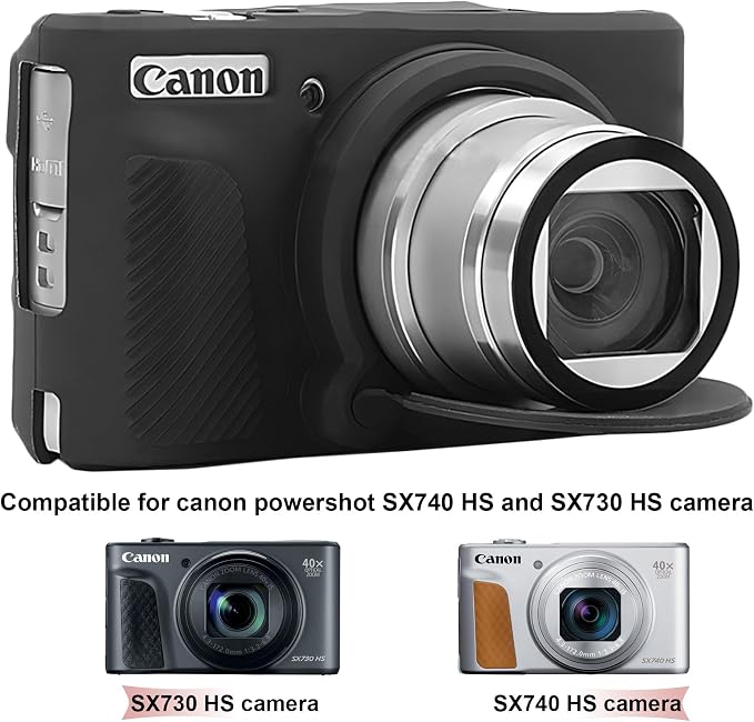 BOVKE Silicone Camera Case for Canon PowerShot SX740 / SX730 Digital Camera, SX740 HS Soft Protective Case Cover Rubber Camera Slim Fit Sleeve with Removable Lens Cover, Black - Image 2