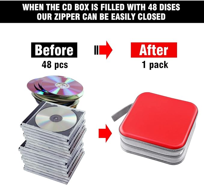 48‑Capacity Hard Plastic CD/DVD Binder for Car, Home & Travel | Zipper‑DVD Organizer, Scratch‑Resistant Sleeves Shield Discs From Dust & Damp; Stores Music, Video, Gaming & Blu‑ray Discs - Image 4