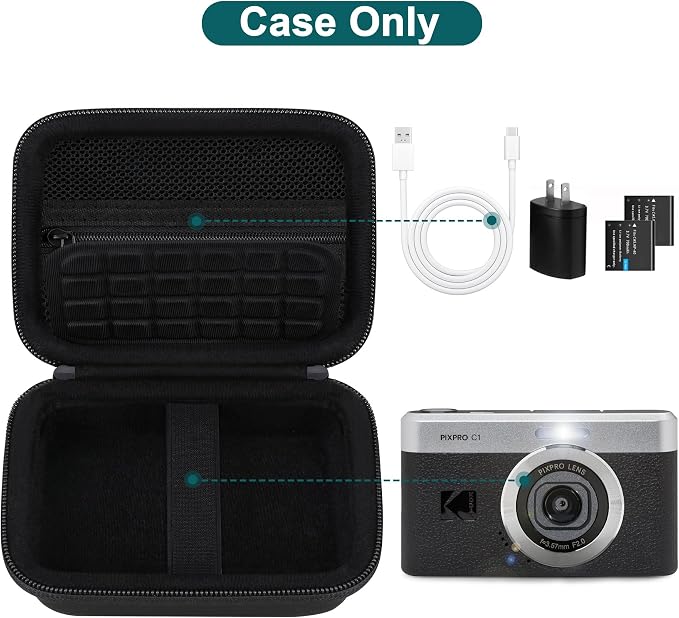 Canboc Carrying Case for KODAK PIXPRO C1 Friendly Zoom Digital Camera | For Canon PowerShot ELPH 360 HS A/ 360 HS/ 360/ IXY 650 Digital Camera, Mesh Pocket fit Cable, SD Card, Black (Case Only) - Image 2