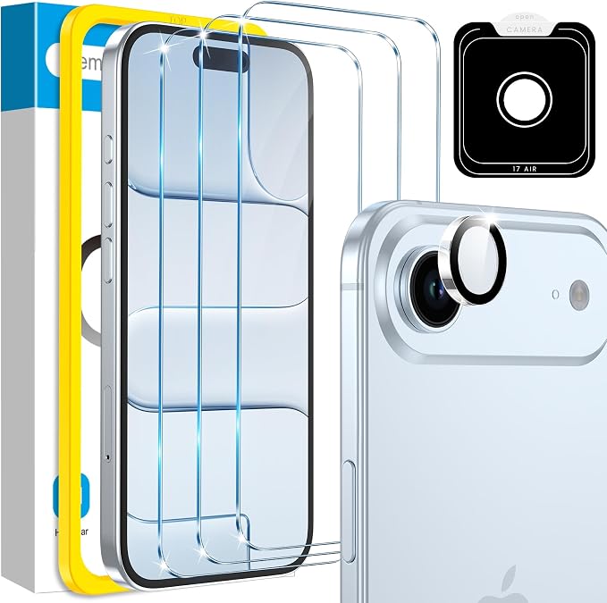 Fotbor Compatible for 3 Pack iPhone Air Screen Protector With 1 Set Camera Lens Protector, 2025 Upgrade 9H+ Premium Tempered Glass 17air, Easy Installation Kits, 6.5 inch by Fotbor