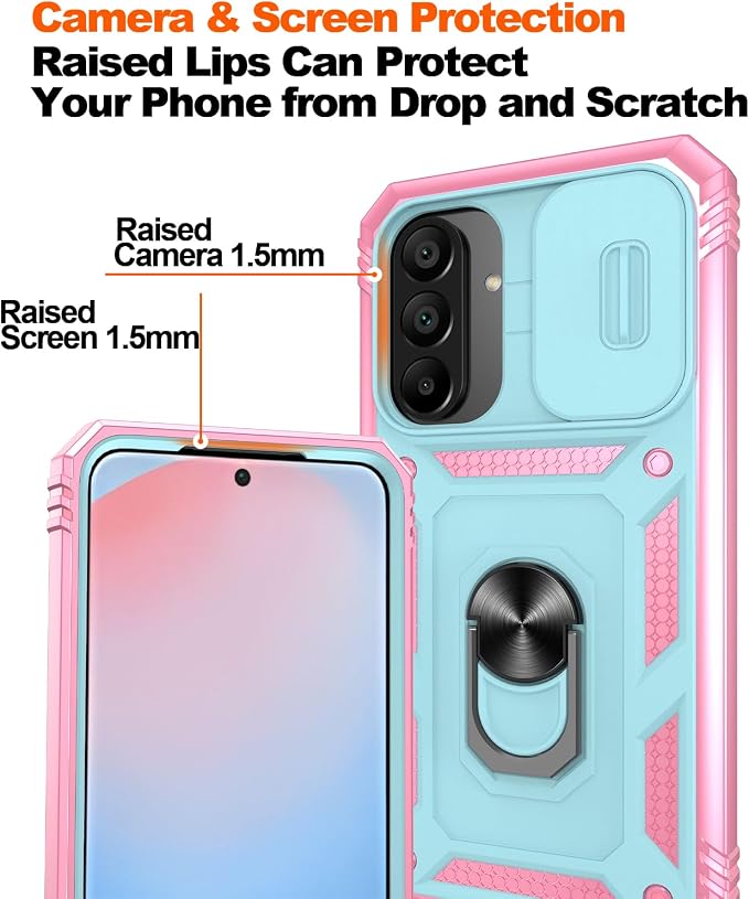 Gritup for Samsung A56 Case: A56 Samsung Phone Case with 2*Screen Protector, Magnetic Stand & Slide Camera Cover, Shock Proof Military-Grade Funda para Galaxy A 56 Cover, Green+Pink - Image 4