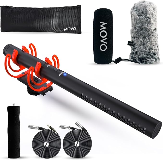 Movo X3-II Shotgun Microphone for Camera – 11” XLR Supercardioid Boom Mic for Filmmaking, DSLR Video, Interviews & Content Creation – Includes Rycote Shockmount, Grip & XLR Cables by Movo
