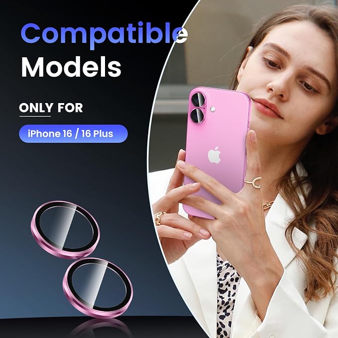 Tensea for iPhone 16/16 Plus Camera Lens Protector, Camera Cover | 9H Tempered Glass Camera Screen Protector, Metal Individual Ring for iPhone16 6.1inch/ 16Plus 6.7inch, HD Clear, Easy Install - Image 2