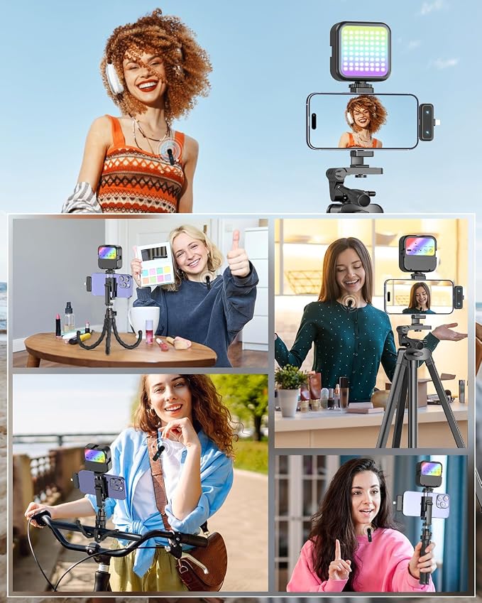 Vlogging Kit for iPhone/Android, YouTube Starter Kit with Wireless Microphone/Camera Tripod/Flexible Tripod/RGB Fill Light, Content Creator Essentials Kits for TikTok Vlog Video Recording - Image 6