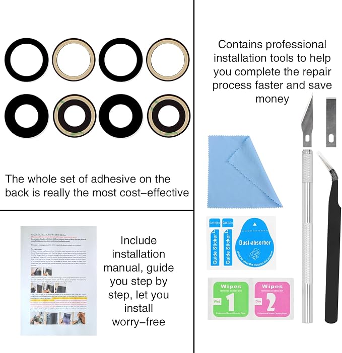 2PCS ASDAWN Back Rear Camera Lens Glass Replacement for iPhone 16 6.1 inch and 16 Plus 6.7 inch with Pre-Installed Adhesive, Back Lens Glass with Installation Manual + Repair Tool Set - Image 7