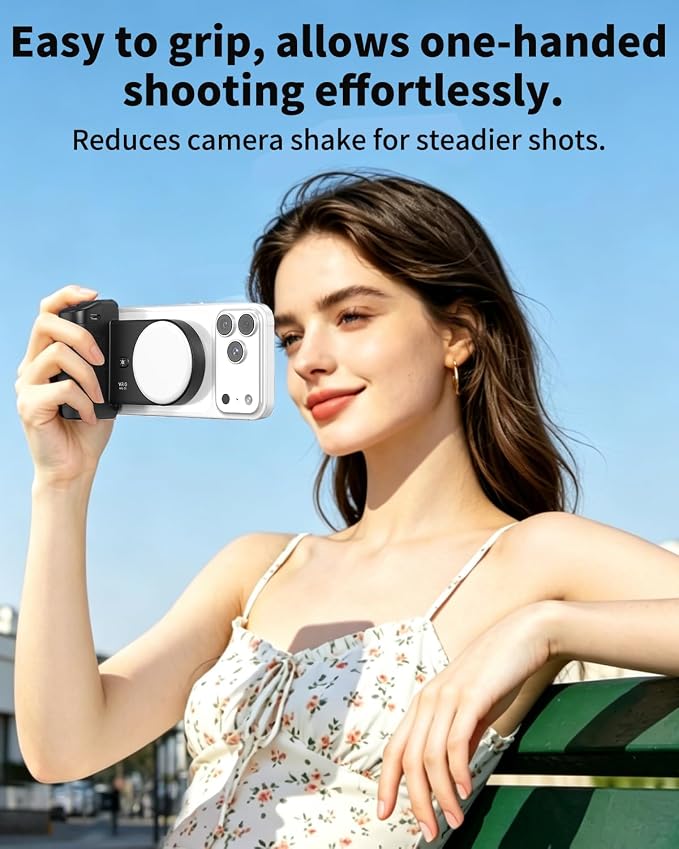 VRIG MG-35 Magnetic Phone Camera Grip for iPhone/Android with Detachable Wireless Shutter Remote,Three-Gear Adjustable Fill Light, 1/4" Tripod Screw - Comfort Ergonomic Camera Grip Handle Holder - Image 7