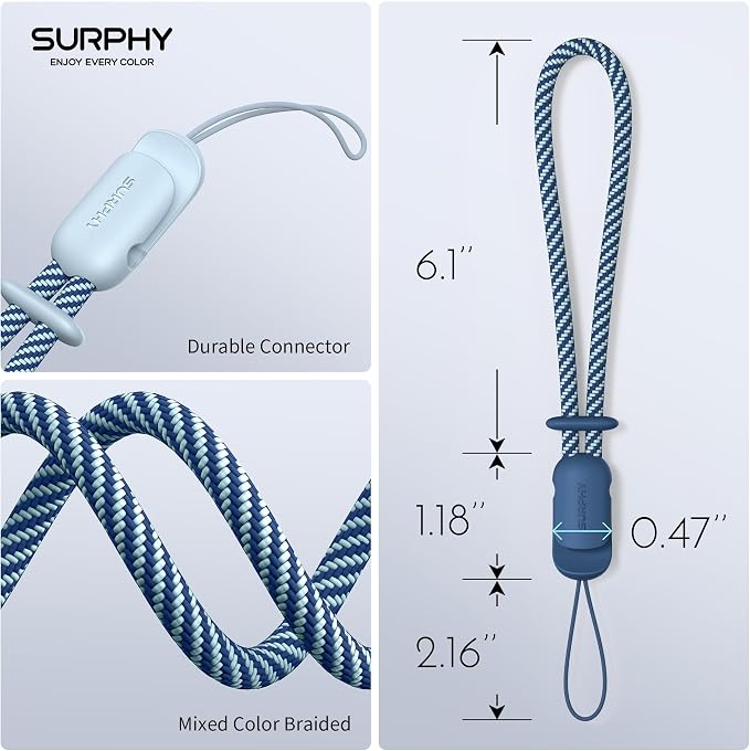 SURPHY 2 Pack Phone Lanyard, Phone Wrist Strap for Case, Camera Wrist Strap | Ultra-Light 2-Color Braided Phone Strap, Cellphone Charm Strap, Anti-Lost Wrist Lanyard for Women and Men, Cloud Blue Jay - Image 5
