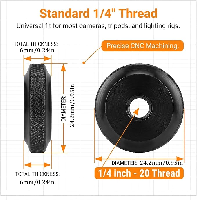 5 PCS Thumb Nuts 1/4-20 Female Screw Knob Knurled Wheel Lock Nut Knob Screws Air Cleaner Wing Nut Mount Adapter Spacer for 1/4 Inch Hot Shoe Flash Stand Tripod Camera Rig Stick Photography - Image 2