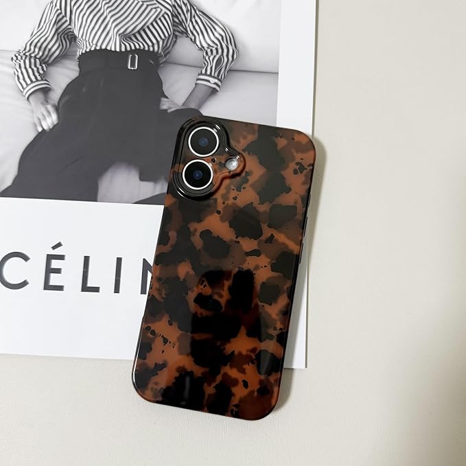 Cute Phone Case for iPhone 16 Plus Case Amber Leopard Print | Cheetah Tortoiseshell Pattern,Full Camera Protective,Slim Shockproof TPU,Aesthetic Girly Glossy Cover for Women Men-Brown - Image 2