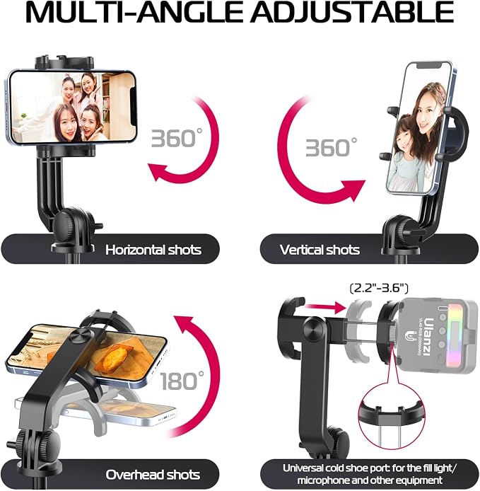 ULANZI SK-03 Selfie Stick Tripod, 64" Professional Stable Phone Tripod Stand for Smartphone/Action Camera, 3 in 1 Extendable Phone Holder with Detachable Remote for Travel Selfies Video Recording Vlog - Image 8