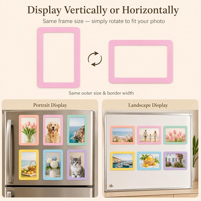 12 Pack Pastel Magnetic Picture Frames 4x6 - Macaron Soft Tones Minimalist Magnet Photo Borders for Refrigerator, Locker, Classroom & Office Decor - Open Face Aesthetic Home Accessories - Image 4