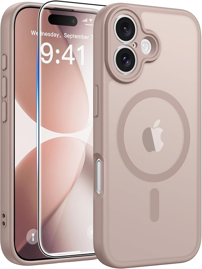 FNTCASE for iPhone 17 Case, Compatible with Magsafe, Glass Screen Protector | Full Camera Protection, Translucent Matte, 14FT Military Grade Drop Proof, Shockproof Protective Phone Cover, Desert Gold by FNTCASE