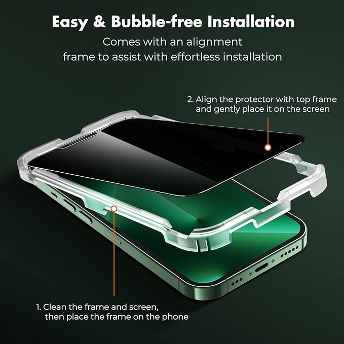 UNBREAKcable Privacy Screen Protector for iPhone 13 Pro Max/14 Plus, 2-Pack | True 28° Anti-Spy, Shatterproof Tempered Glass, 9H Hardness, Easy Install, Bubble-Free, Anti-Scratch, Case Friendly - Image 4