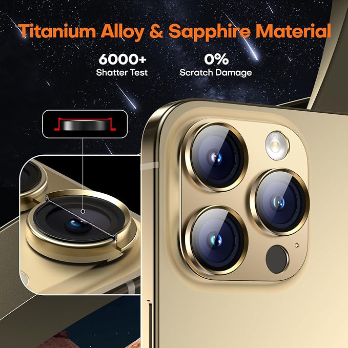 Camera Lens Protector for iPhone 16/15/14 Pro Max & 16/15/14 Pro | Gold, Aluminum Alloy, 9H+ Glass Camera Cover, Nano Reinforced Adhesive, Anti-Drop, Anti-Scratch, Case Friendly - Image 5