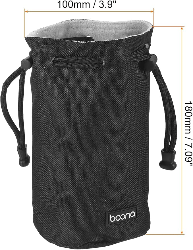 PATIKIL Soft Drawstring Lens Case, Lens Pouch Bag with Cotton Pad 3.9" OD Thick Fleece Cloth Camera Lens Bag for SLR Lens Water Cups, Black - Image 2