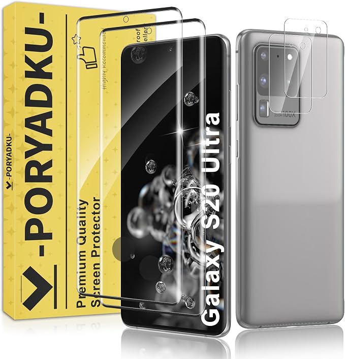 2+2 Pack for Samsung Galaxy S20 Ultra Screen Protector | Camera Lens Protector, Fingerprint Unclock, 9H Hardness Tempered Glass, Anti-Scratch, HD Clear, Case Friendly, Bubble-Free by JavoYion