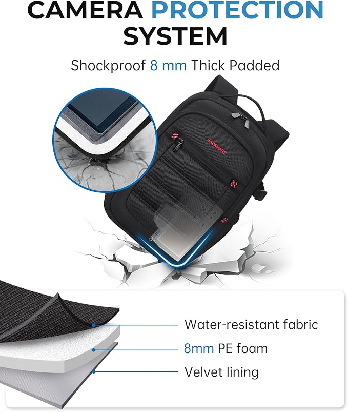 BAGSMART Camera Bag for DSLR, Waterproof Camera Backpacks for Photographers, Camera Case with Laptop Compartment-14 Black - Image 2