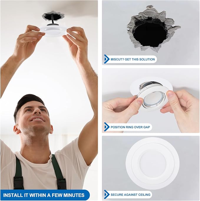 PATIKIL 4.5" ID 6.3" OD Plastic Trim Ring, Ceiling Light Goof Rings Matte Circular Light Cover Lighting Fixture for Ceiling Wall Recessed Can Downlights, Translucent Matte White - Image 4