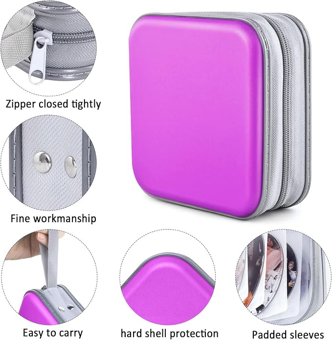 48‑Capacity Hard Plastic CD/DVD Binder for Car, Home & Travel | Zipper‑DVD Organizer, Scratch‑Resistant Sleeves Shield Discs From Dust & Damp; Stores Music, Video, Gaming & Blu‑ray Discs - Image 2