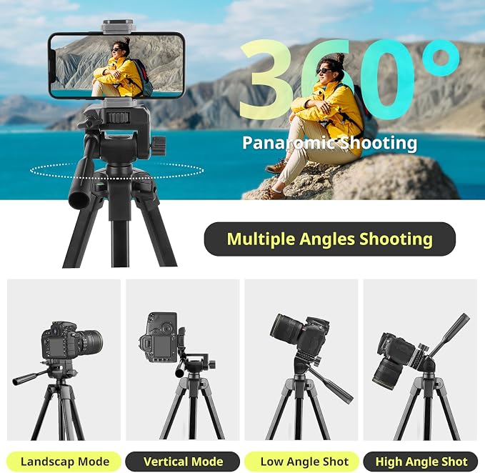 Sensyne 64" Camera Tripod Stand for iPhone & iPad, Phone Holder with Remote | 64-inch tripod stand, fits iPhone and iPad, wireless remote, stable phone holder for photos, video and live streaming - Image 3